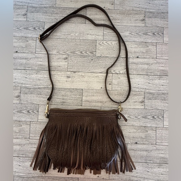 Fringe Bronze/Brown Crossbody Shoulder Bag Faux Leather Purse - Picture 1 of 6